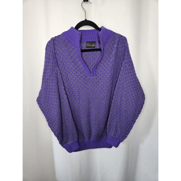 Vintage Hunter Glen Open Knit Sweater Large Purple Gray 1/4 Zip Lightweight - Picture 1 of 6